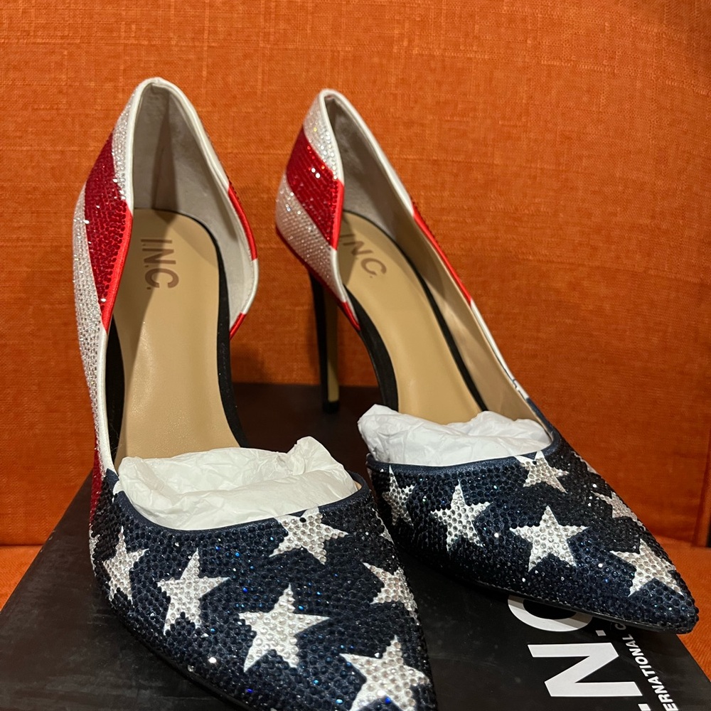 INC International Concepts Patriotic Red, White, and Blue Flag Heels - Picture 4 of 13